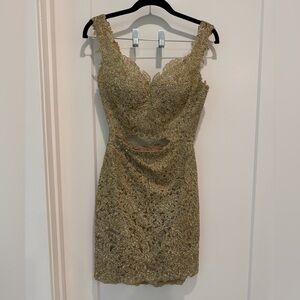 Sherri Hill Chic Gold Lace Mini Dress 2 piece